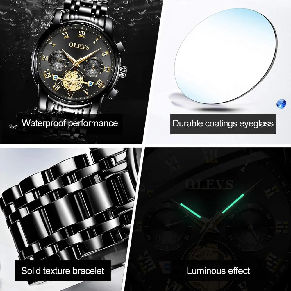 White Luminous Big Face Analog Quartz Male Watches OLEVS Men's Waterproof Watches Stainless Steel Waterproof Chronograph Wrist Watches epoch suspicious Luxury Dress 