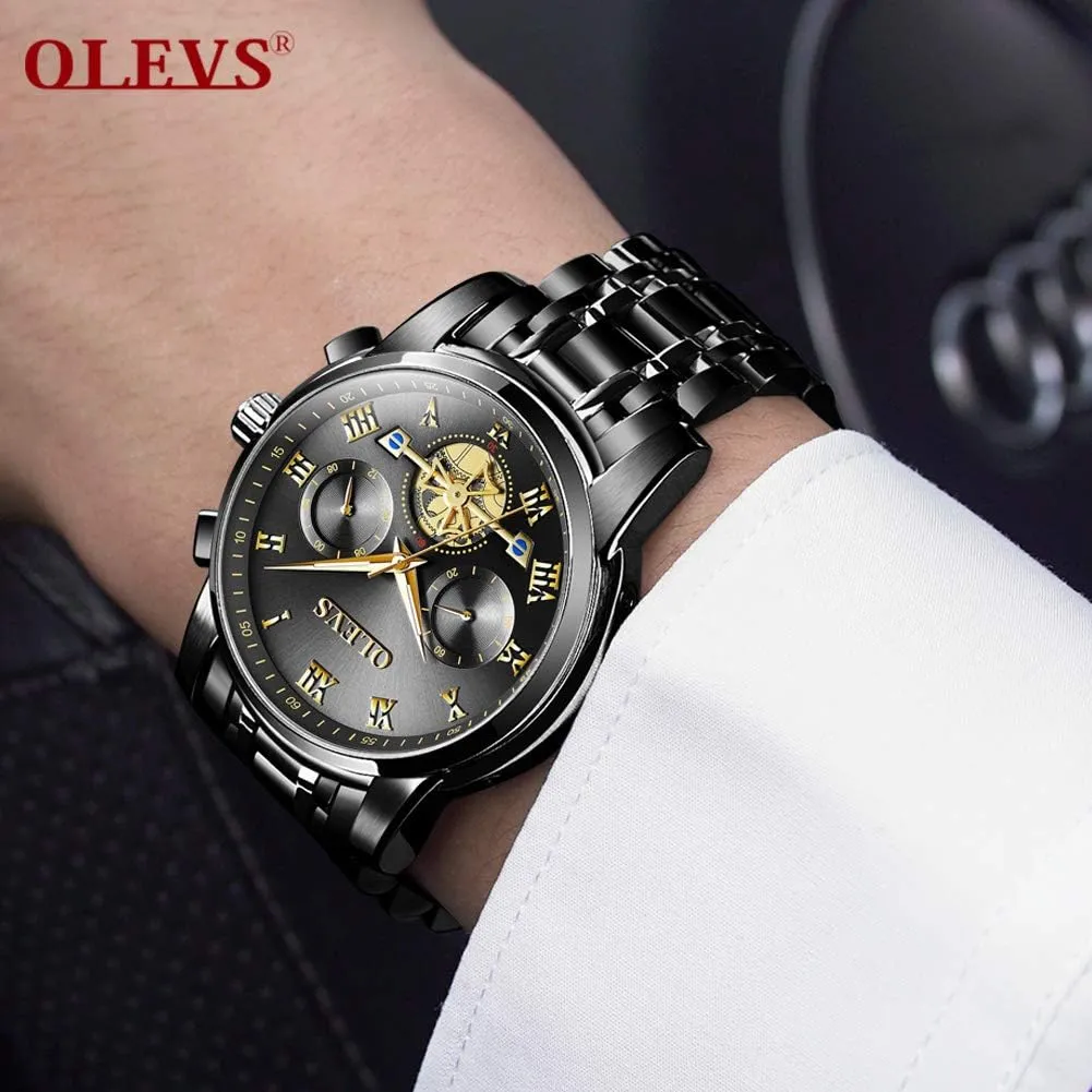 White Luminous Big Face Analog Quartz Male Watches OLEVS Men's Waterproof Watches Stainless Steel Waterproof Chronograph Wrist Watches epoch suspicious Luxury Dress 