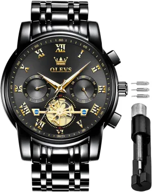 White Luminous Big Face Analog Quartz Male Watches OLEVS Men's Waterproof Watches Stainless Steel Waterproof Chronograph Wrist Watches epoch suspicious Luxury Dress 