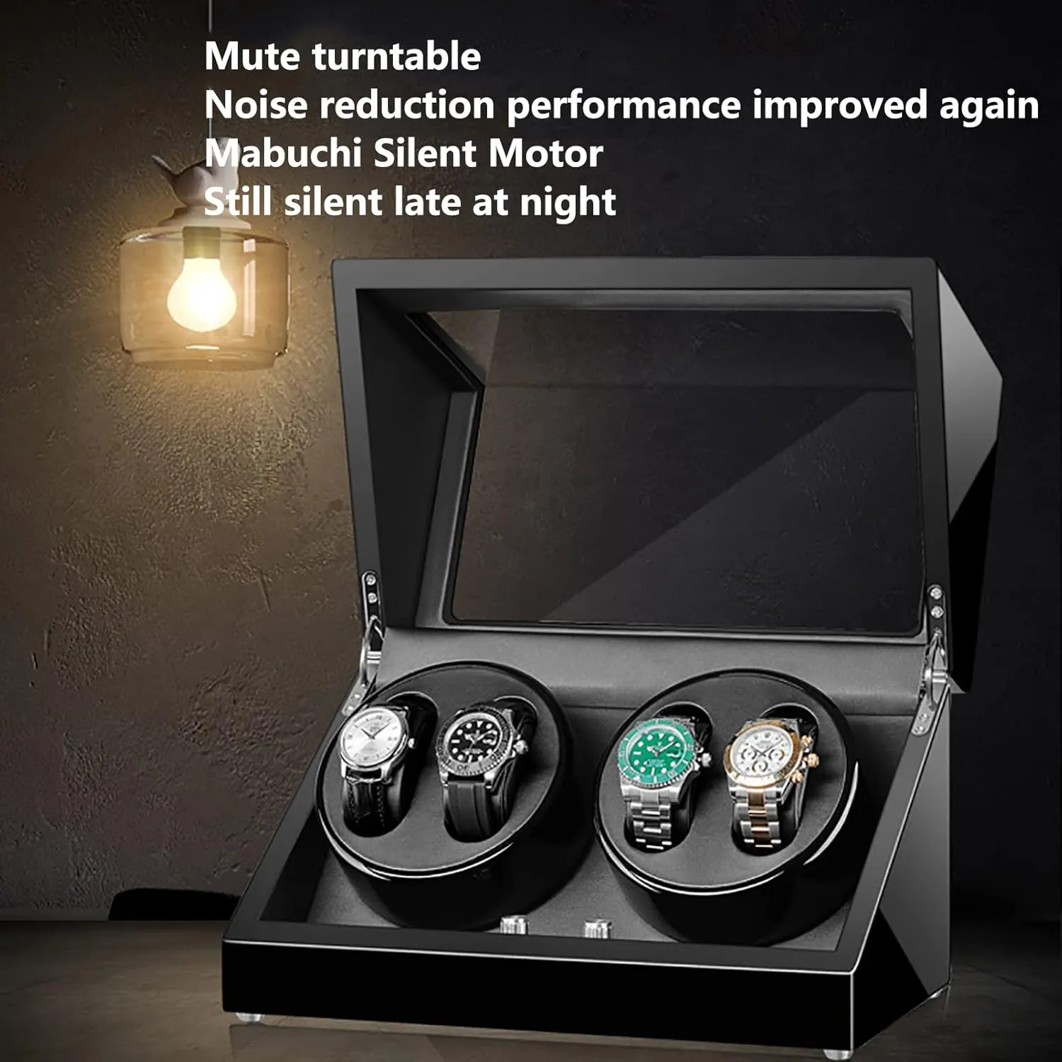 Winder Box 4 for Automatic Watches Wooden Rotating Watches Display Case Box Self-Winding Mechanical Watch Dustproof Case with Quiet seismic fixture venom carnivore Motor and 5 Rotation,G Watch 