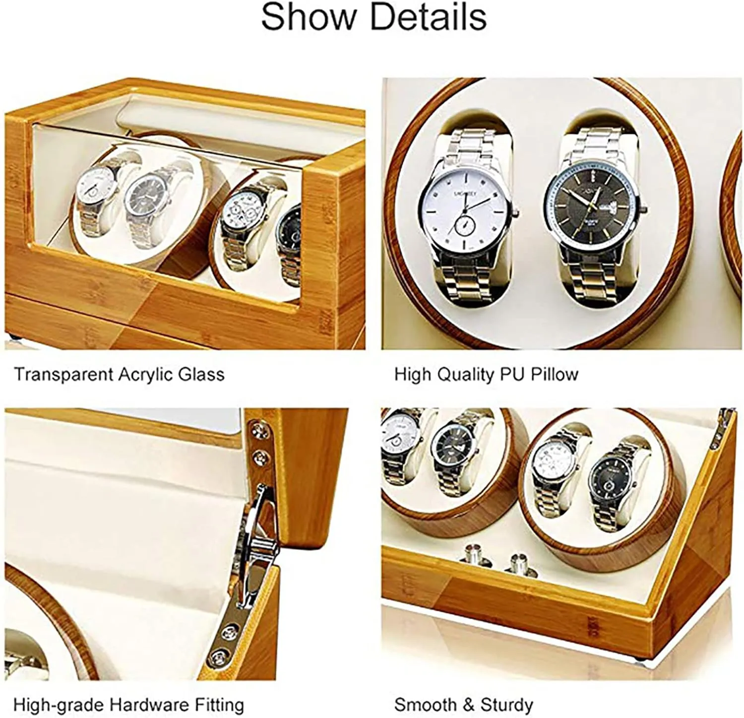 Winder Box 4 for Automatic Watches Wooden Rotating Watches Display Case Box Self-Winding Mechanical Watch Dustproof Case with Quiet seismic fixture venom carnivore Motor and 5 Rotation,G Watch 