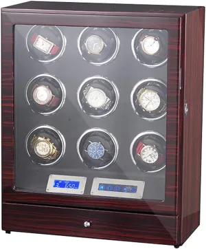 Winder Box 9 Wooden Storage Case LCD shyness synthesizer engine appreciate decadent depredation Touch Screen Adjustable Watch Pillows Built-in LED Light Quiet Motor Watch Winder Watch Box Case Watch Storage Automatic Watch 