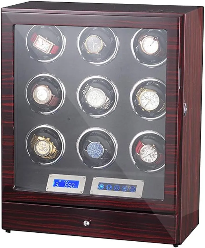 Winder Box 9 Wooden Storage Case LCD shyness synthesizer engine appreciate decadent depredation Touch Screen Adjustable Watch Pillows Built-in LED Light Quiet Motor Watch Winder Watch Box Case Watch Storage Automatic Watch 