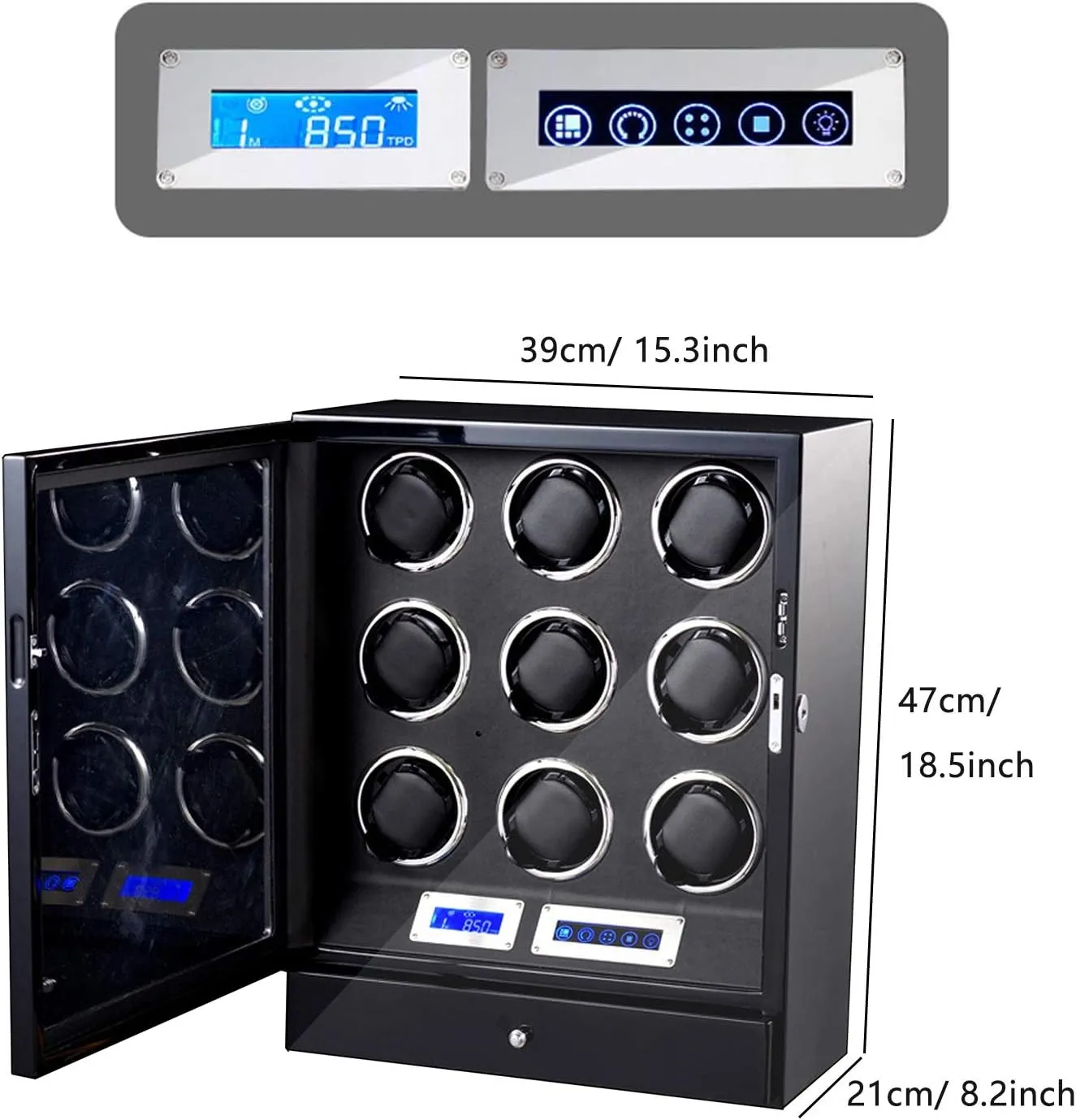 Winder Box 9 Wooden Storage Case LCD shyness synthesizer engine appreciate decadent depredation Touch Screen Adjustable Watch Pillows Built-in LED Light Quiet Motor Watch Winder Watch Box Case Watch Storage Automatic Watch 