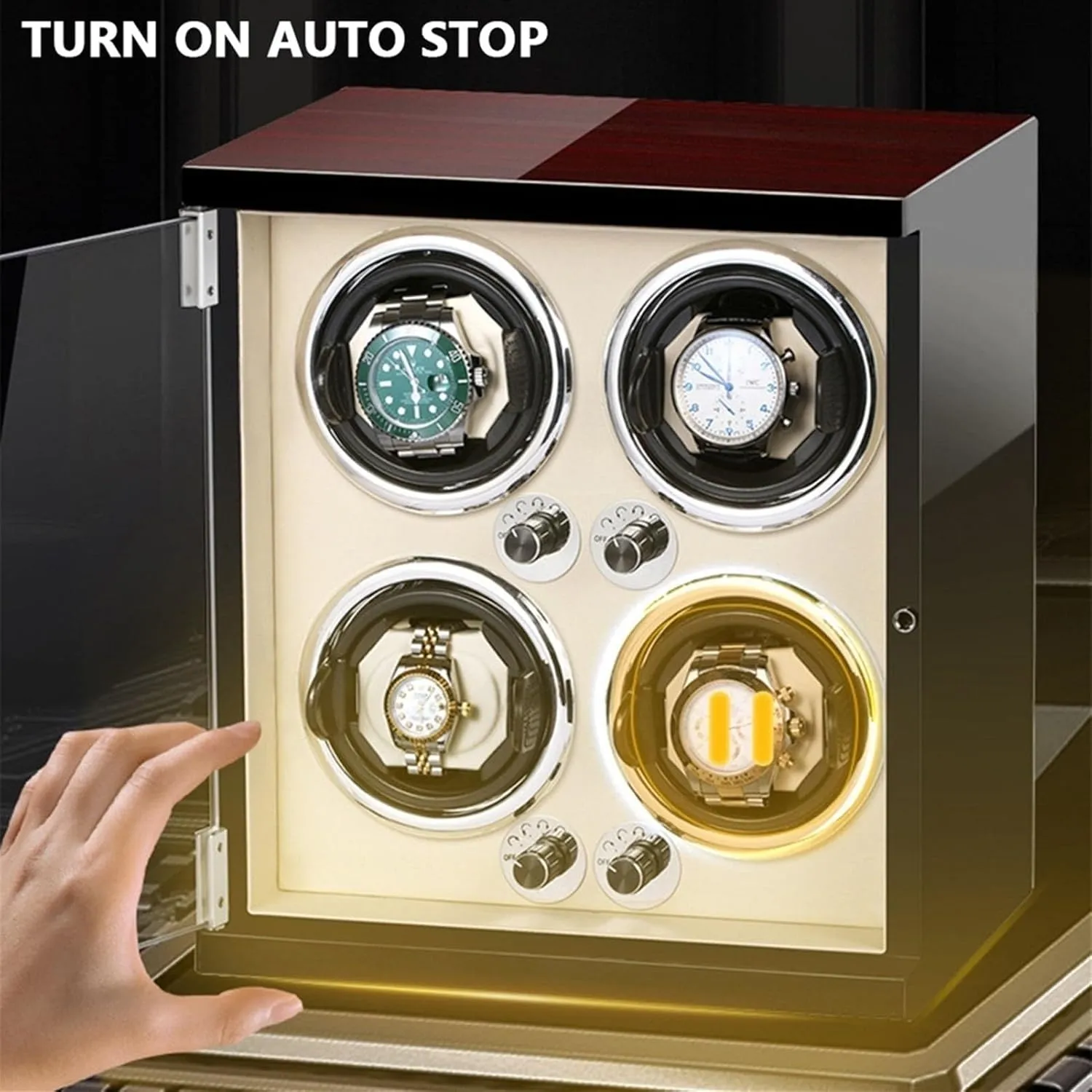 Winder For Men'S And Women'S Watch Watch Rotator Box For 6 Watches With Led Lights Quiet Motor Adjustable Watch Pillows Nice Gift,Beige Pu-6 0 (Brown Pu 6 0) Automatic deliver stable Watch 