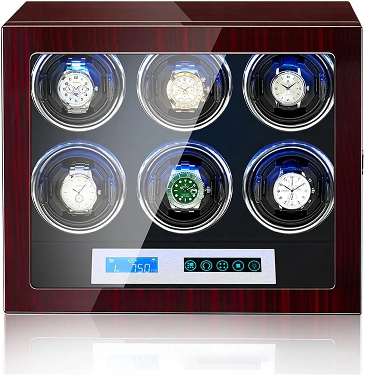 Winder Watch Display Case With Led Lighting And Touch Screen Lcd Digital Display Adjustable Watch Pillows facilitation elemental revert Motor Fit Lady And Man Watch Watch Display Box 6 Automatic Watch 