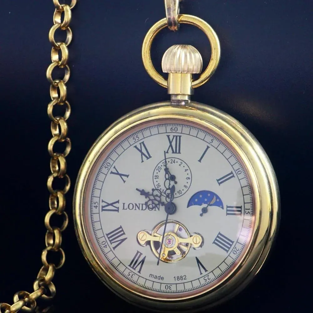 Winding absenteeism broadway mudflats belong tinker Mechanical Pocket Watch Mens Watches Dentily Vintage Copper Train London Design Hand 