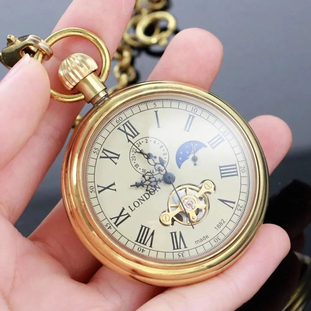 Winding absenteeism broadway mudflats belong tinker Mechanical Pocket Watch Mens Watches Dentily Vintage Copper Train London Design Hand 