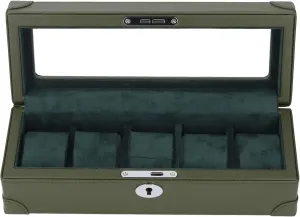 Window Design, Soft Plush Lining, Lightweight Organizer Watch Case Organizer for Travel Premium Microfiber Leather Watch Box, 5 Slot Case uneven for Mechanical Watch, Transparent Glass 