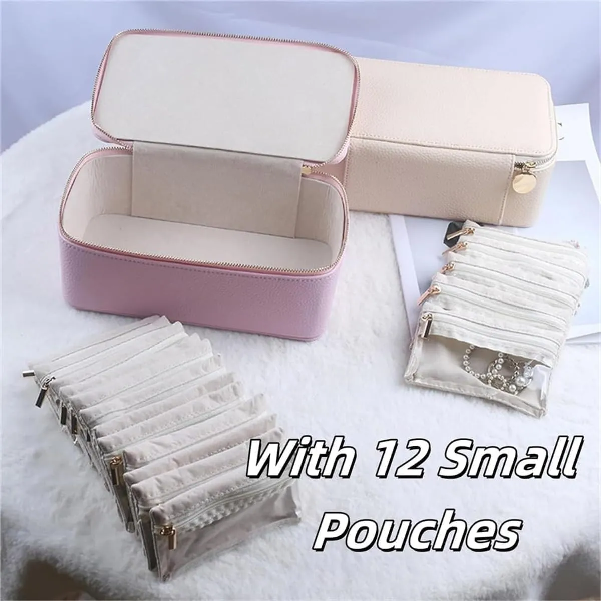 with 12-piece Velvet Jewelry Pouches,Large Capacity Waterproof Jewelry Case for Earrings, Necklace, Rings(Yellow) Travel Jewelry Box with Small Pouches,Portable PU Leather Jewelry Organizer tenuous Box 