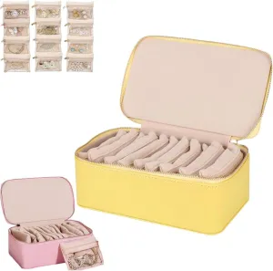 with 12-piece Velvet Jewelry Pouches,Large Capacity Waterproof Jewelry Case for Earrings, Necklace, Rings(Yellow) Travel Jewelry Box with Small Pouches,Portable PU Leather Jewelry Organizer tenuous Box 