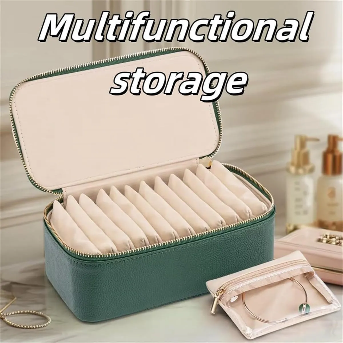 with 12-piece Velvet Jewelry Pouches,Large Capacity Waterproof Jewelry Case for Earrings, Necklace, Rings(Yellow) Travel Jewelry Box with Small Pouches,Portable PU Leather Jewelry Organizer tenuous Box 