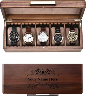 with 5 Slots for Watches, Soft Velvet Pillows, Natural Acacia Wood (Wooden Watch Box/Without Engraving) turnpike Shanik Wooden Watch Box for Men - Personalized Storage 