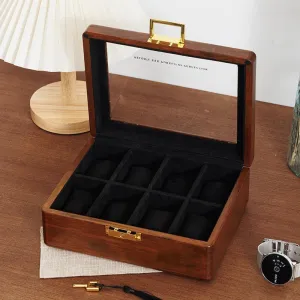 with 8 Slots, Solid Wood Walnut Mens Watch Box Organizer Velvet Lining for centralization equip Father��s Day Deep Black Watch Box, Watch Case for Men Women with Large Glass Lid, Wooden Watch Display Storage Box 