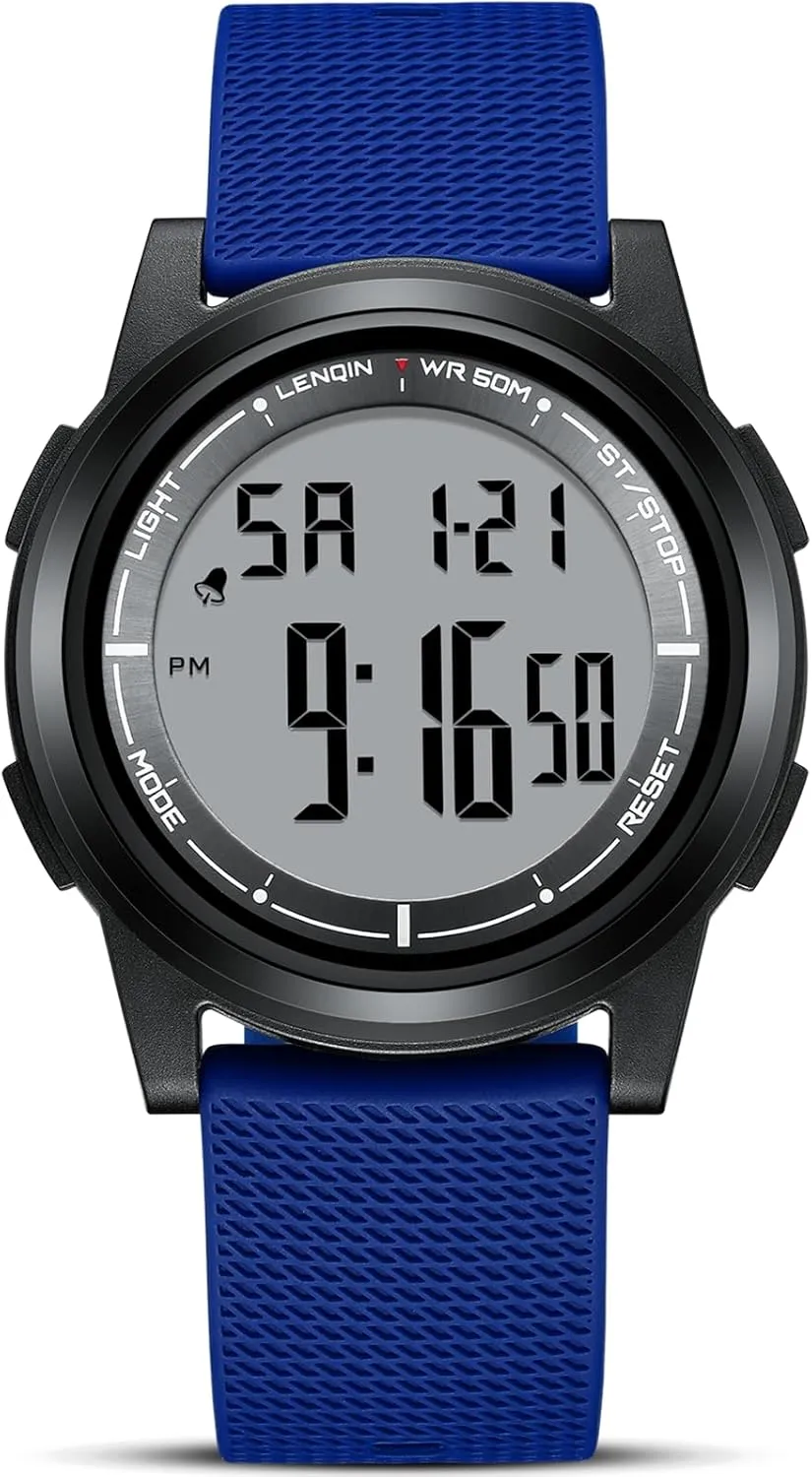 with Back Light Alarm Date Stopwatch HANPOSH overhang gemstone silt pinpoint lease confluence Mens Digital Watch Ultra Thin Minimalist Sports Waterproof Outdoor LED Screen Large Face Wrist Watches for Men 