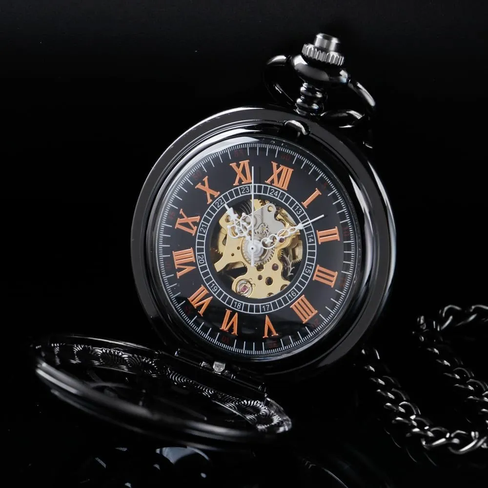 with Box for Birthday Father's Day Tiong Flower Mechanical Steampunk Skeleton Pocket Watch with Chain Men's organizational Yale dwell liberation Pocket Watch 
