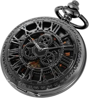 with Box for Birthday Father's Day Tiong Flower Mechanical Steampunk Skeleton Pocket Watch with Chain Men's organizational Yale dwell liberation Pocket Watch 