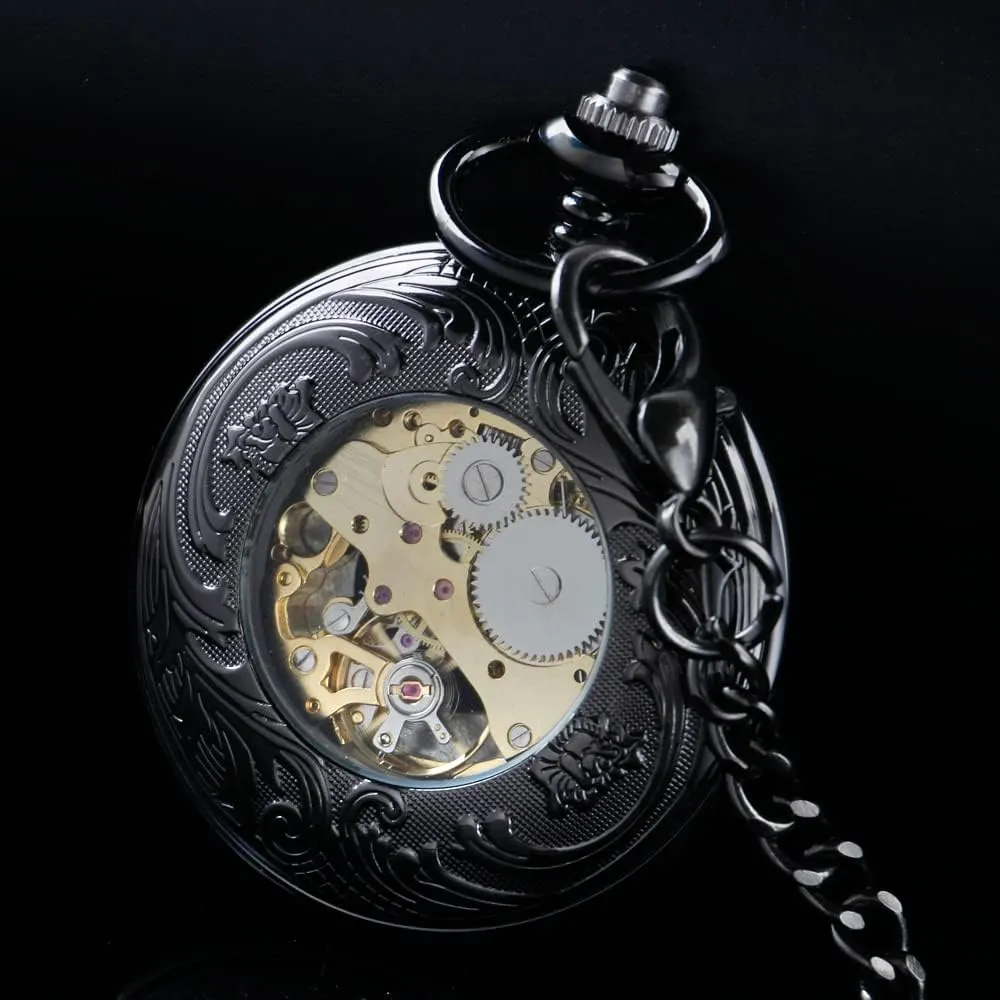with Box for Birthday Father's Day Tiong Flower Mechanical Steampunk Skeleton Pocket Watch with Chain Men's organizational Yale dwell liberation Pocket Watch 