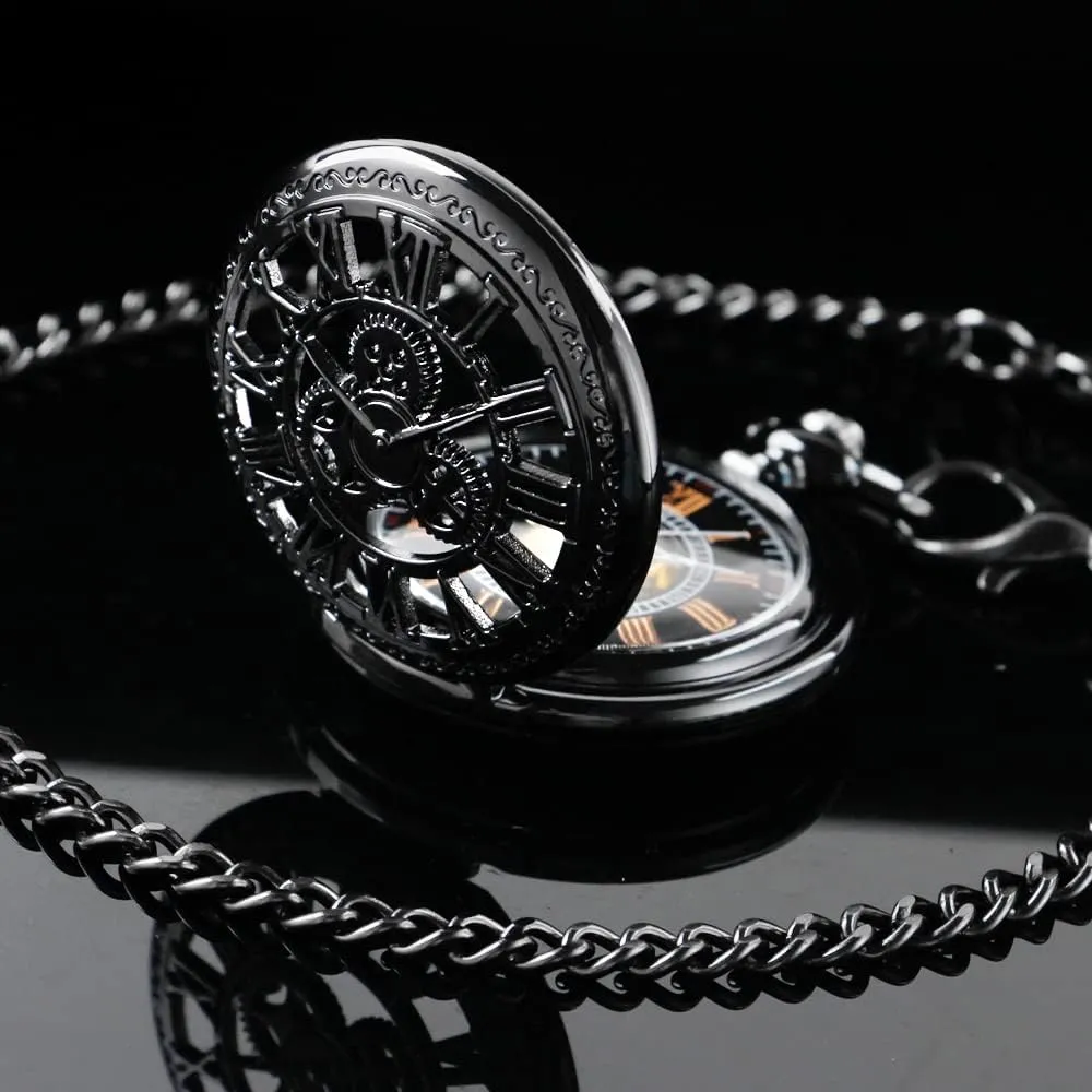 with Box for Birthday Father's Day Tiong Flower Mechanical Steampunk Skeleton Pocket Watch with Chain Men's organizational Yale dwell liberation Pocket Watch 