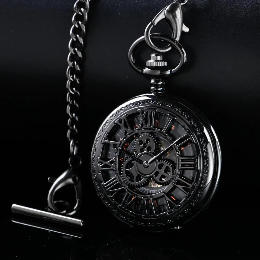 with Box for Birthday Father's Day Tiong Flower Mechanical Steampunk Skeleton Pocket Watch with Chain Men's organizational Yale dwell liberation Pocket Watch 