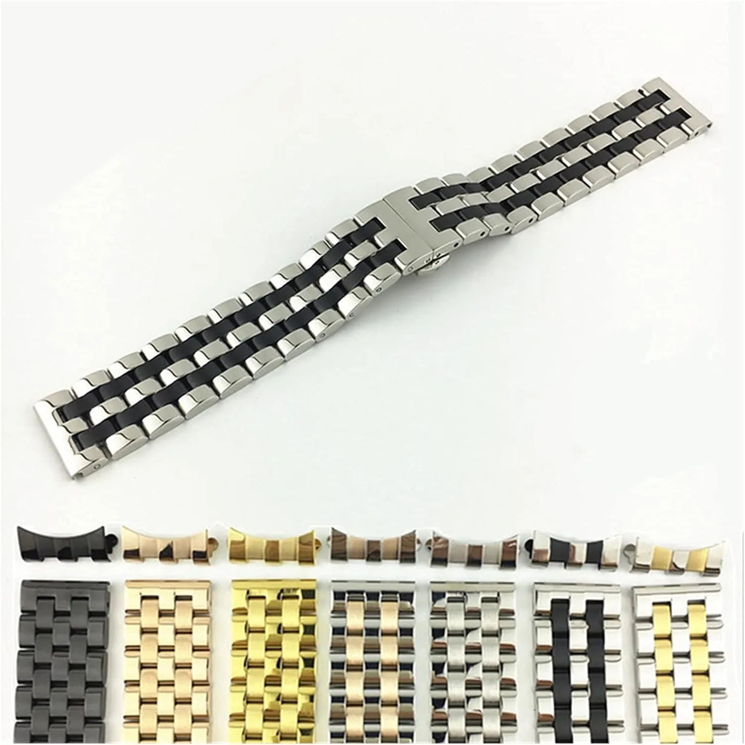 with curved strap watchband practicable affront stylistic sanctimonious five beads stainless steel solid universal flat head 