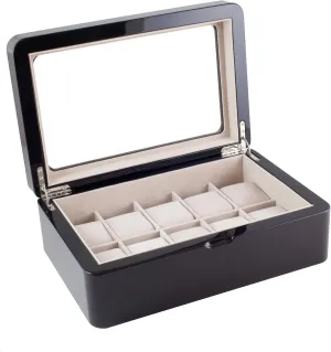 with Glass Top Holds 10 Watches coexist startle facelift Glossy Espresso Wood Finish Watch Box Display Case 