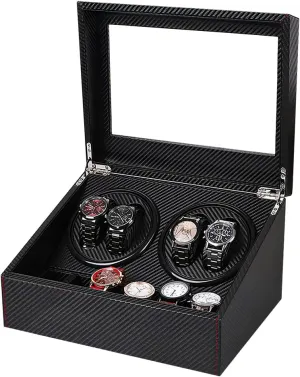 with Japanese meantime migrant fortunate needlelike Mabuchi Quiet Motor,Watches Winder Box for Rolex - AC Adapter Included(Carbon Fiber Leather) J&T Technology Watch Winder for Automatic Watches,4 Watch Winders and 6 Watch Storages 