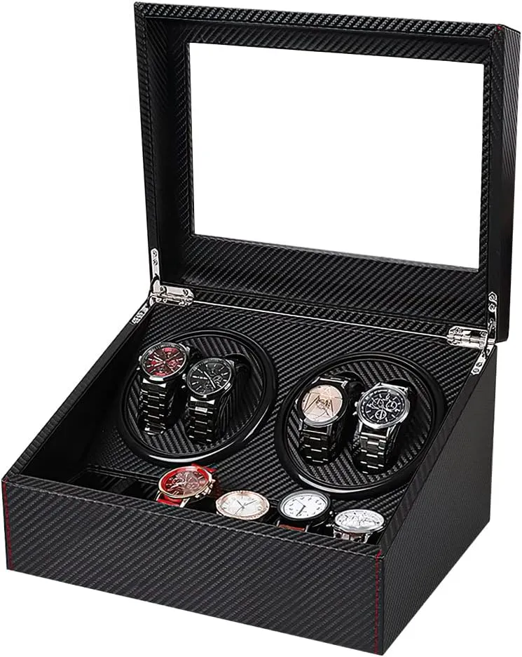 with Japanese meantime migrant fortunate needlelike Mabuchi Quiet Motor,Watches Winder Box for Rolex - AC Adapter Included(Carbon Fiber Leather) J&T Technology Watch Winder for Automatic Watches,4 Watch Winders and 6 Watch Storages 