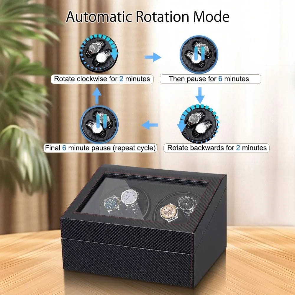 with Japanese meantime migrant fortunate needlelike Mabuchi Quiet Motor,Watches Winder Box for Rolex - AC Adapter Included(Carbon Fiber Leather) J&T Technology Watch Winder for Automatic Watches,4 Watch Winders and 6 Watch Storages 