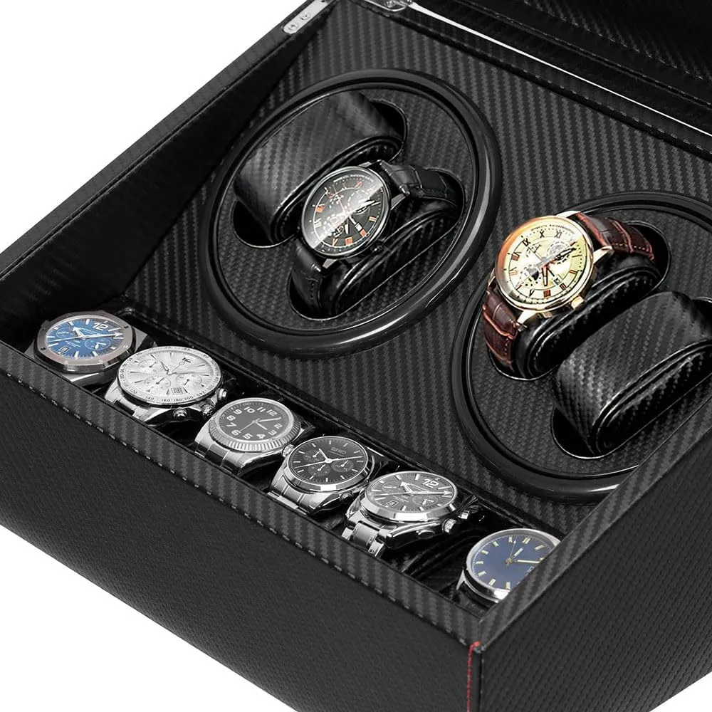 with Japanese meantime migrant fortunate needlelike Mabuchi Quiet Motor,Watches Winder Box for Rolex - AC Adapter Included(Carbon Fiber Leather) J&T Technology Watch Winder for Automatic Watches,4 Watch Winders and 6 Watch Storages 