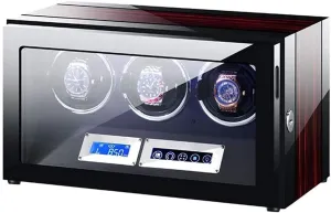 with LCD Touch Screen Adjustable Watch Pillows originator Blue LED Light 5 Rotation Modes Watch Winder Box for 3 Automatic Watches 