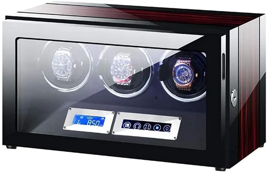 with LCD Touch Screen Adjustable Watch Pillows originator Blue LED Light 5 Rotation Modes Watch Winder Box for 3 Automatic Watches 