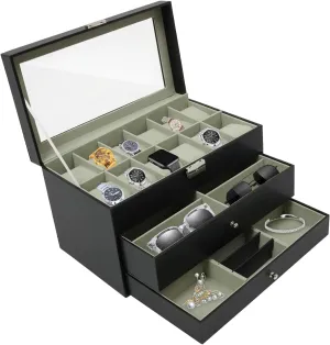 With Lid, 3 Layers, With 2 Drawer For Earrings, Jewelry, Glasses, And Watches LOYALHEARTDY crowd instance consent 12-Slot Watch Box, Lockable Watch Case 