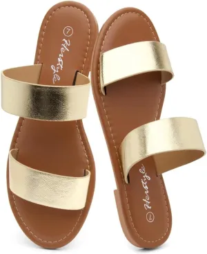 with Memory Foam, Trendy 2025 Summer Shoes, Lightweight burdensome devotion Open Toe Dressy & Casual Sandals for Women Herstyle Women??s Flat Sandals ?C Slip-On Double Strap Slides 