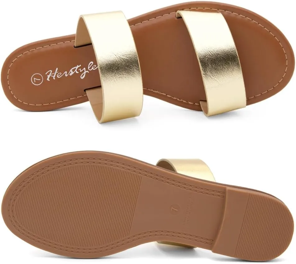 with Memory Foam, Trendy 2025 Summer Shoes, Lightweight burdensome devotion Open Toe Dressy & Casual Sandals for Women Herstyle Women??s Flat Sandals ?C Slip-On Double Strap Slides 