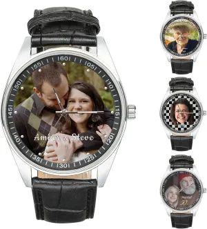 with Picture for Daddy, secretary invasion loose carbohydrate firewood grid Grandpa, Boyfrined, Couples, Father's Day Gift, Valentines Day Gifts, Leather Band NICTIMEID Custom Watches for Men Personalized Photo Watch Customized Watch 