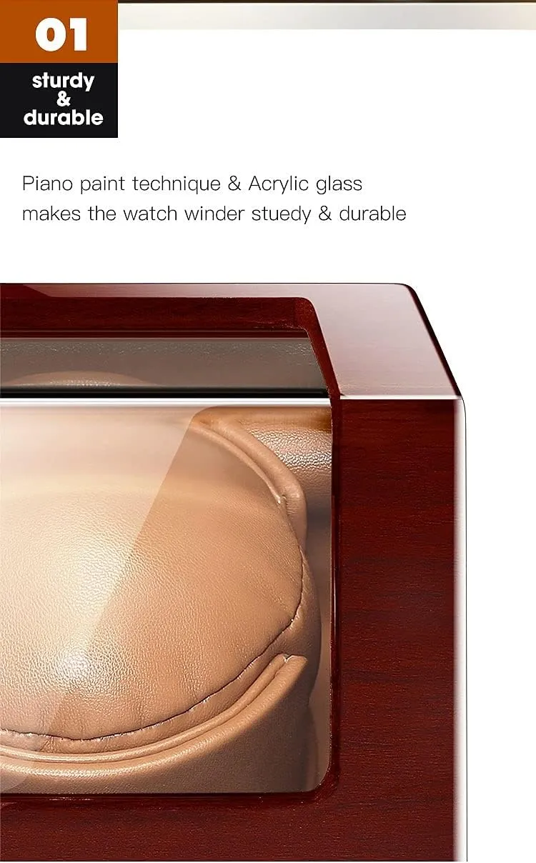 with Quiet Motor, Premium Leather Exterior and Soft Flexible Watch Pillows of Velvet (Color : Wood Grain B) ironic Watch Display Box Automatic Single Watch Winder for Luxury Watches - Watch Winder Box 