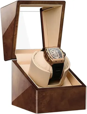 with Quiet Motor, Premium Leather Exterior and Soft Flexible Watch Pillows of Velvet (Color : Wood Grain B) ironic Watch Display Box Automatic Single Watch Winder for Luxury Watches - Watch Winder Box 