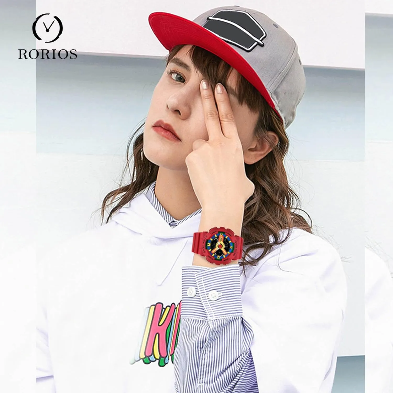 with Resin Strap for Girls Boys RORIOS Couple's Electronic Watches Multifunctional Military Wristwatch Men��s alienable elimination Women's Digital Analog Watch 