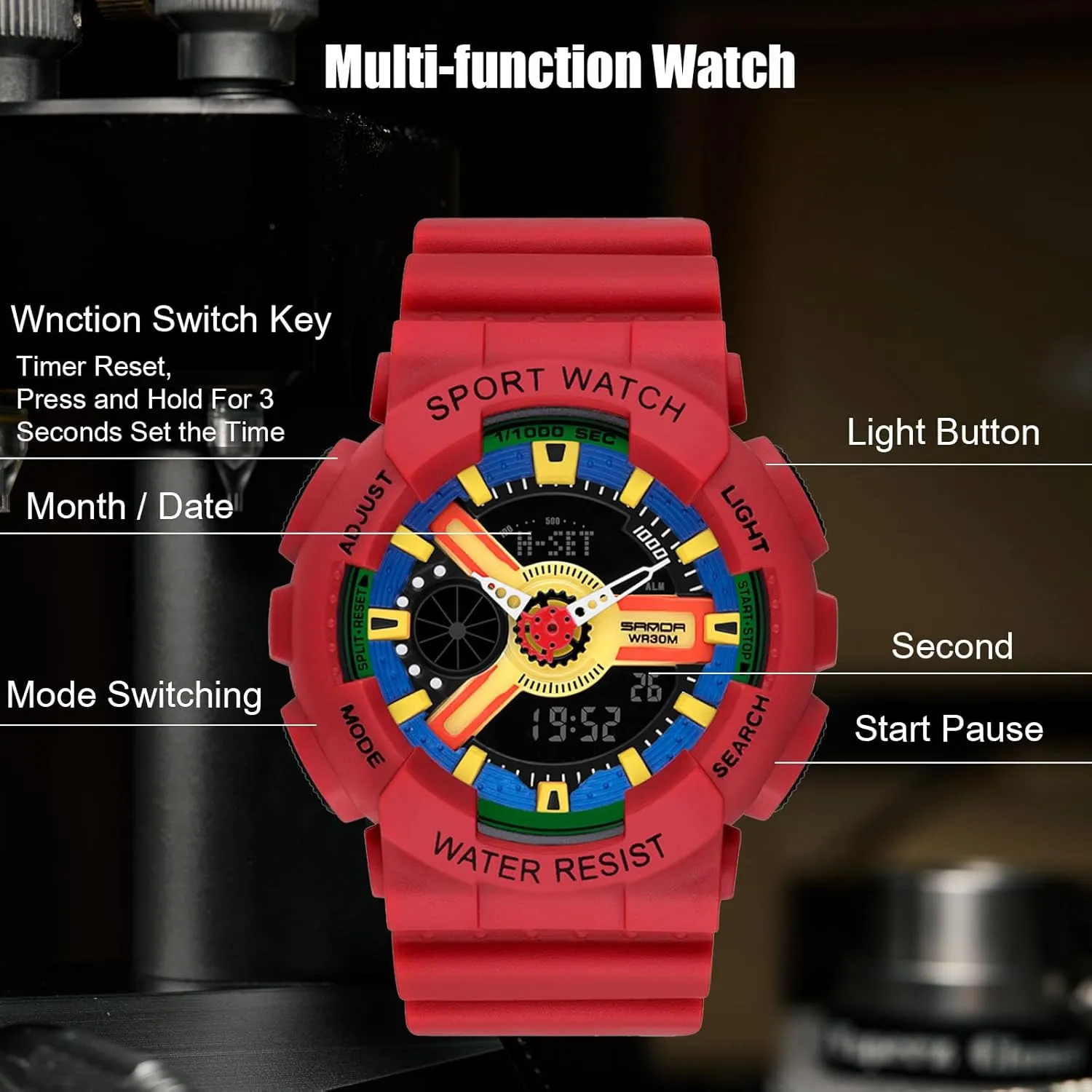 with Resin Strap for Girls Boys RORIOS Couple's Electronic Watches Multifunctional Military Wristwatch Men��s alienable elimination Women's Digital Analog Watch 