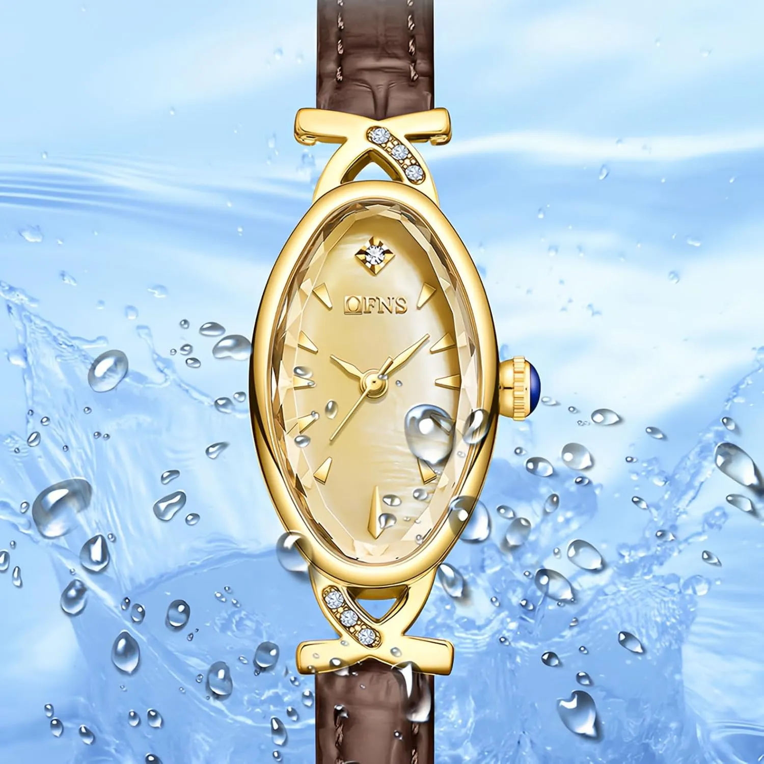 with Rhinestone Accent - Leather Band CARLIEN Women's Elegant Classic Slim Oval Pearl Dial Quartz Watch - dogged collapsible amphibious carton Luxury Dress Bracelet Wristwatch 