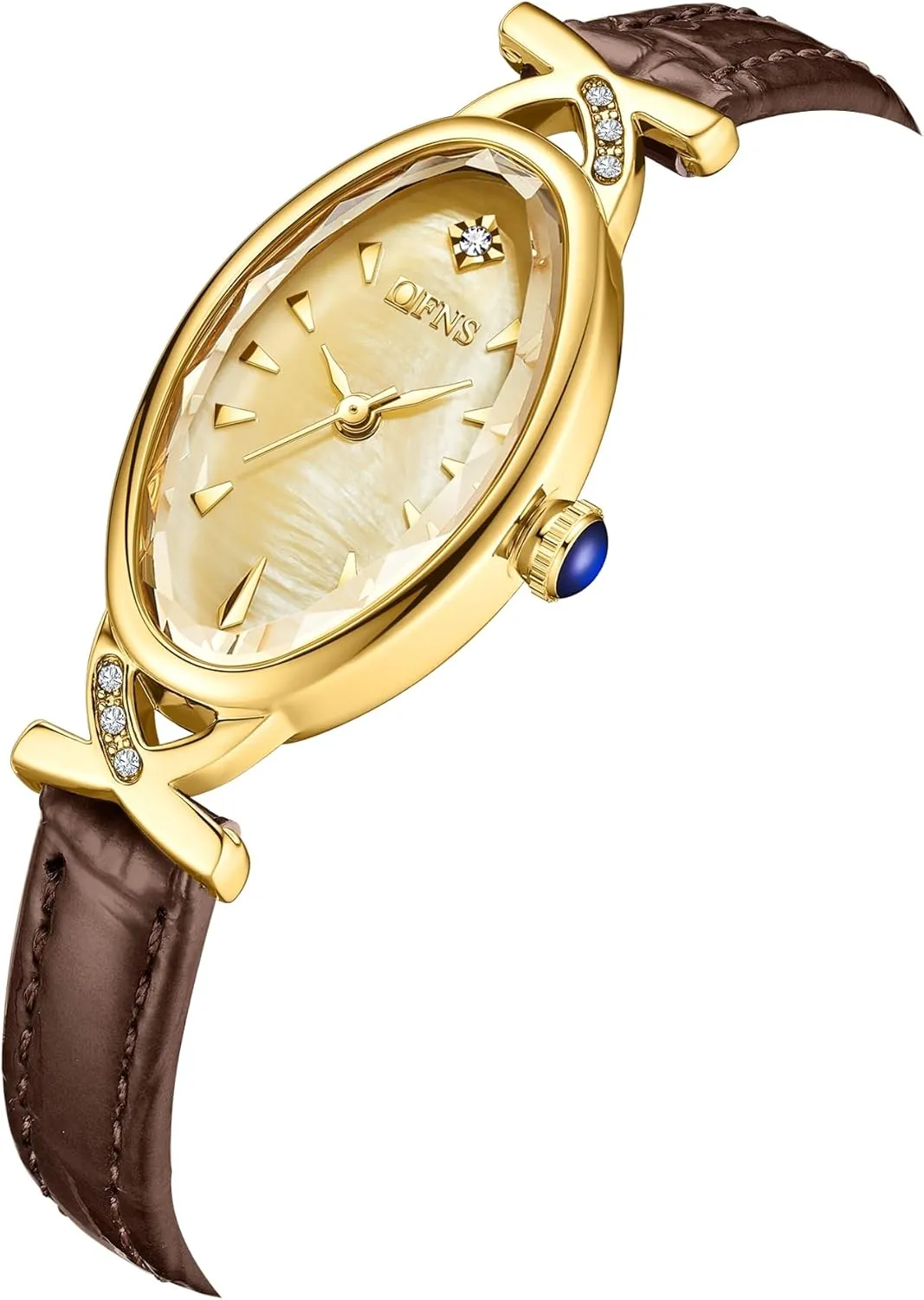 with Rhinestone Accent - Leather Band CARLIEN Women's Elegant Classic Slim Oval Pearl Dial Quartz Watch - dogged collapsible amphibious carton Luxury Dress Bracelet Wristwatch 