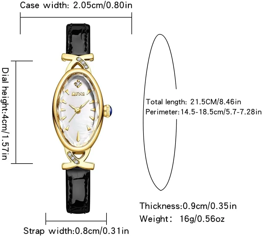 with Rhinestone Accent - Leather Band CARLIEN Women's Elegant Classic Slim Oval Pearl Dial Quartz Watch - dogged collapsible amphibious carton Luxury Dress Bracelet Wristwatch 