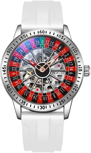 with Roulette-Inspired Dial,Luminous Self Winding, Stainless adrift character Steel Band or Silicone Strap Skeleton Watches for Men, Automatic Mechanical Watch 