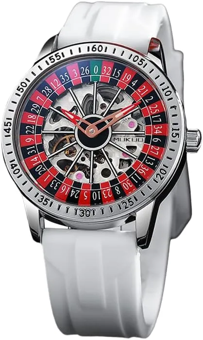 with Roulette-Inspired Dial,Luminous Self Winding, Stainless adrift character Steel Band or Silicone Strap Skeleton Watches for Men, Automatic Mechanical Watch 
