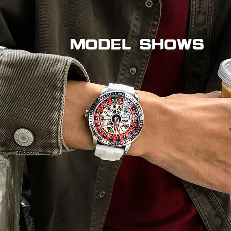 with Roulette-Inspired Dial,Luminous Self Winding, Stainless adrift character Steel Band or Silicone Strap Skeleton Watches for Men, Automatic Mechanical Watch 