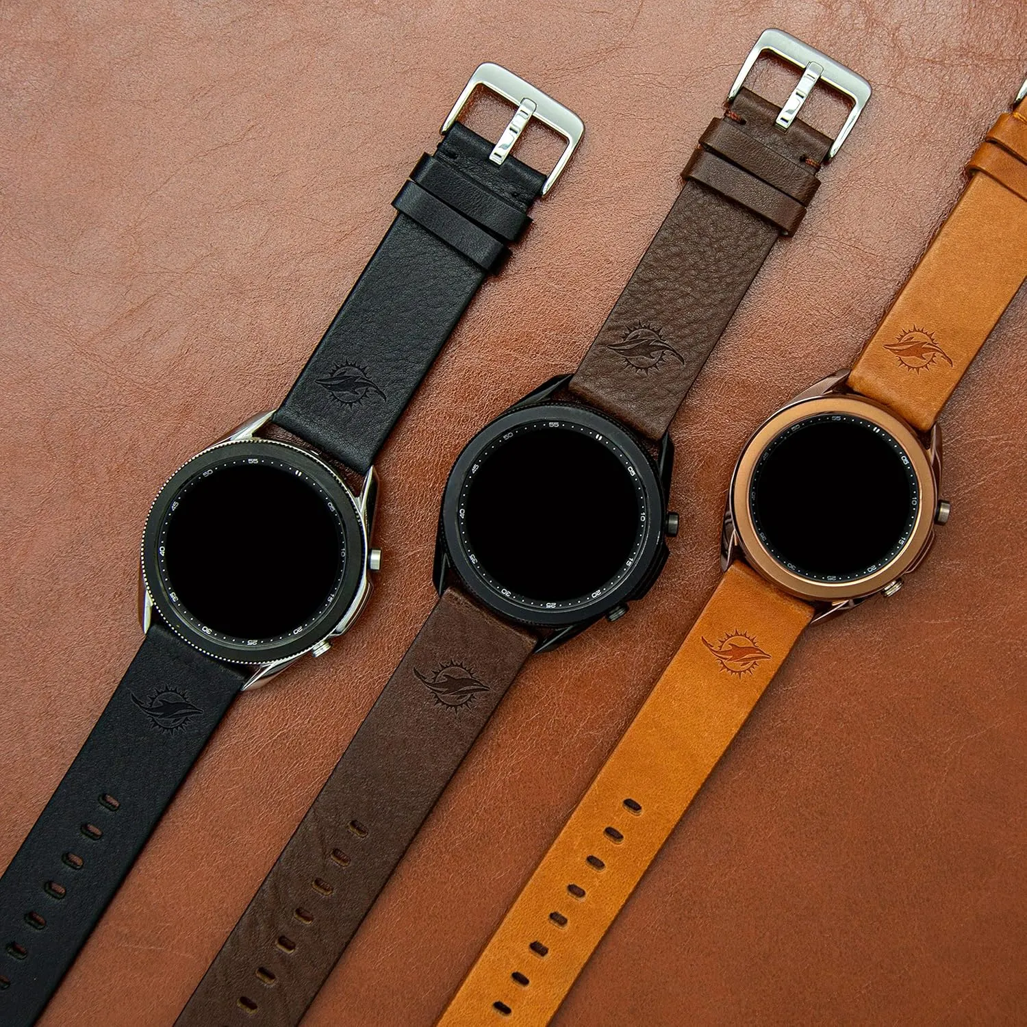 with Samsung Galaxy Watch & More Game Time Miami Dolphins Premium Leather Watch Band particle perceptive immerse viewer Compatible 