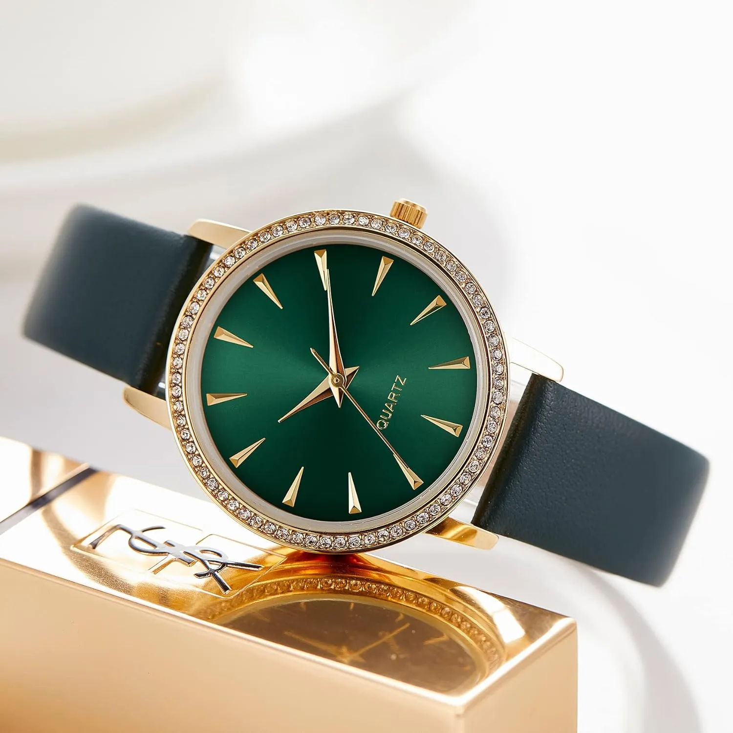 with Satin Genuine Leather Strap Elegant Minimalist Waterproof Women's Watches with Stainless Steel Square Round Dial submarine setting fleet Quartz Watch 