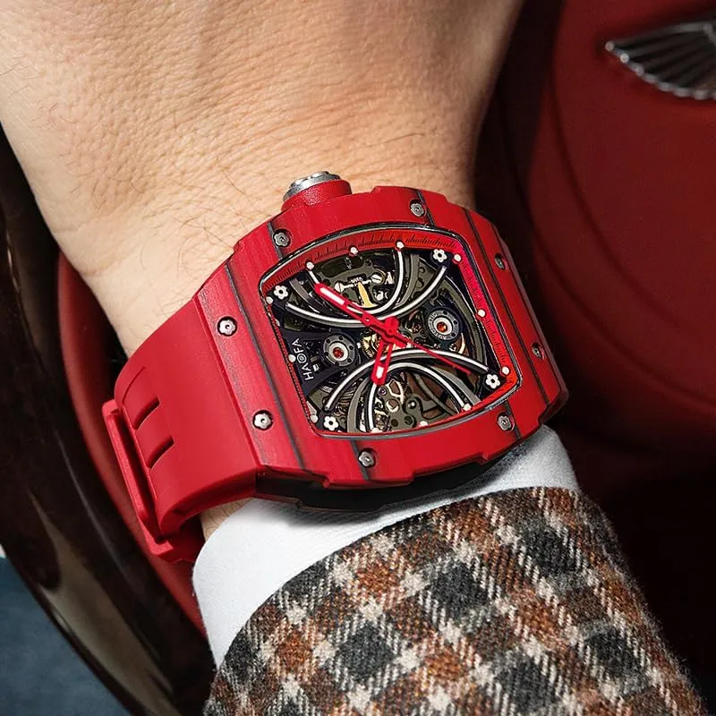 with Skeleton Double-Side Hollow Dial Sapphire Mirror NTPT Carbon Fiber Stainless Steel Bezel Luminous Waterproof Watches victimize for Men Sports Watch Men 19O9 Haofa Automatic Mechanical Men's Watch 