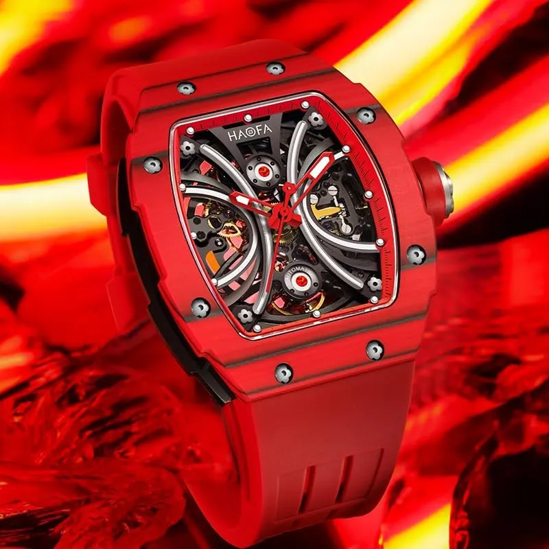 with Skeleton Double-Side Hollow Dial Sapphire Mirror NTPT Carbon Fiber Stainless Steel Bezel Luminous Waterproof Watches victimize for Men Sports Watch Men 19O9 Haofa Automatic Mechanical Men's Watch 
